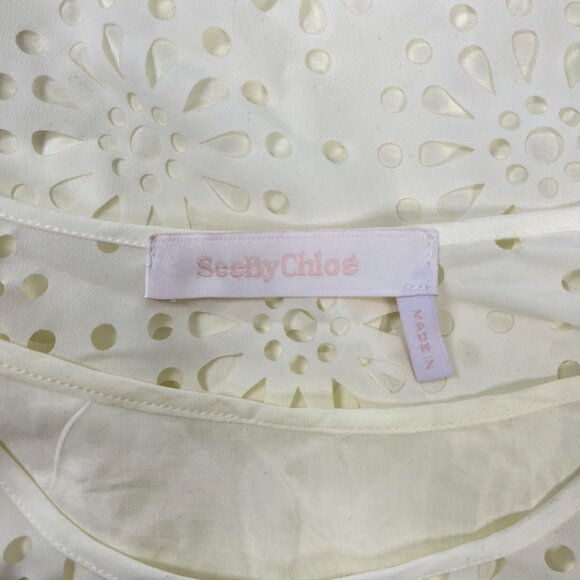 $428 NWOT See by Chloé Cream Eyelet Top Lasercut Perforated Blouse Size 40/US 6 - Picture 7 of 10